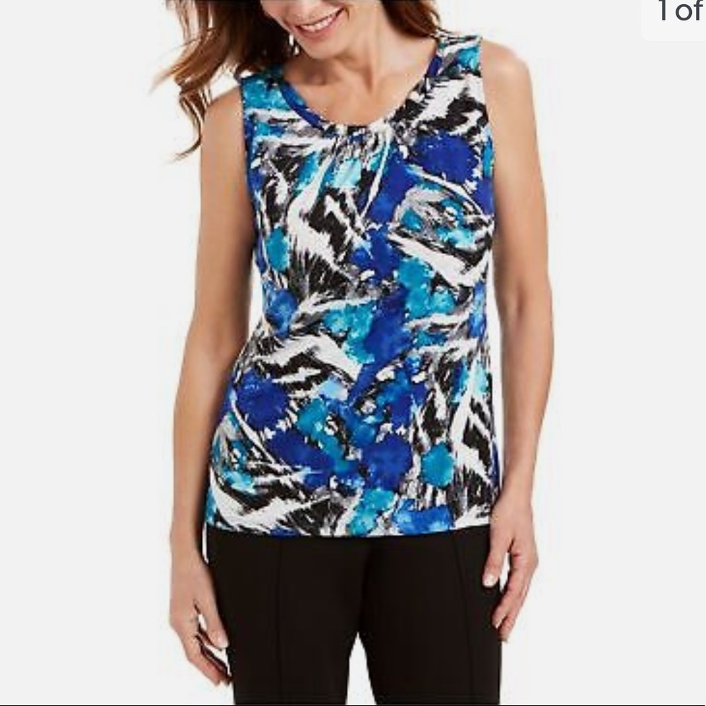120. Kasper Printed Blouse in Sapphire Multi